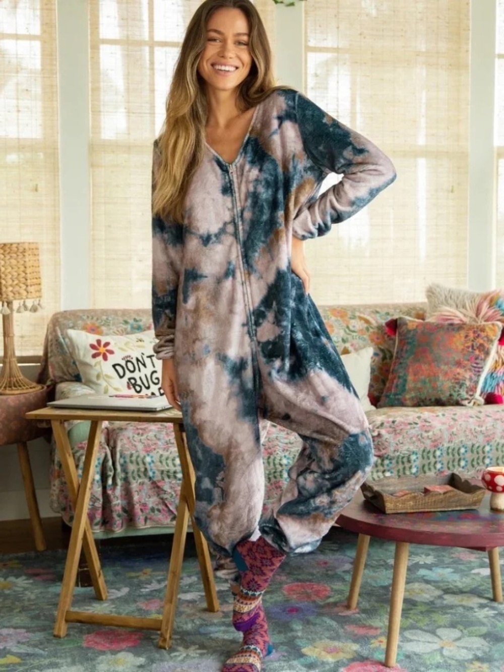 Natural Life Tie Dye Fleece Pajama Onesie Size Medium